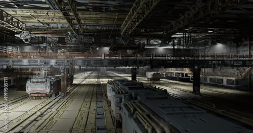 Fotografia Hidden underground warehouse, Disguised belowground storage space exhibiting gri