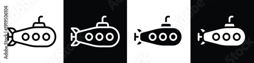 Submarine lineal glyph icon style in white and black background