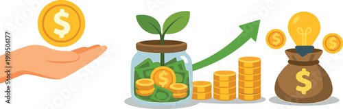 Concepts of investment, investing money, business and finance, capital raising, and dollar loan credit