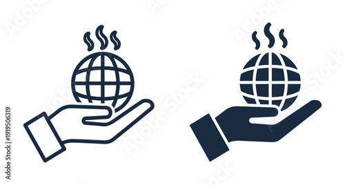 Vector illustration of hand holding a hot earth globe symbol for climate change