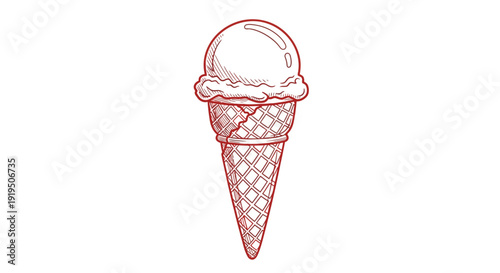 Classic hand-drawn ice cream cone on a white background.