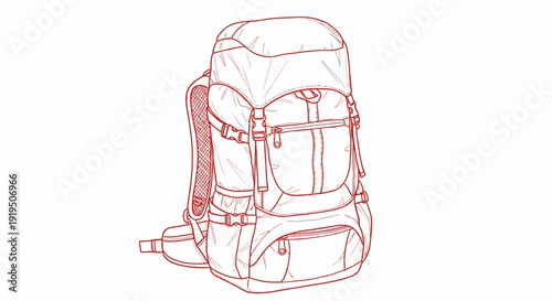 Line art of a hiking backpack