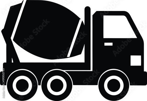 cement mixer truck silhouette vector art illustration, black and white design