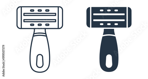 Minimalist safety razor icons in outline and solid styles for grooming and hygiene