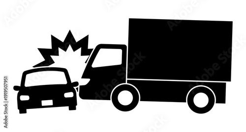 トラックと車の追突事故のシルエット