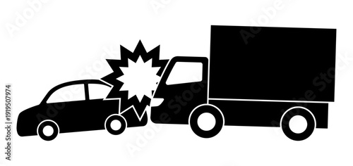 トラックと車の追突事故のシルエット