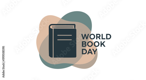 World Book Day vector icon with book symbol and colorful abstract shapes.