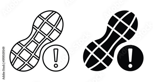 Peanut icons with exclamation mark symbol for food allergy warning and safety alert