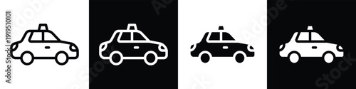 Taxi car lineal glyph icon style in white and black background