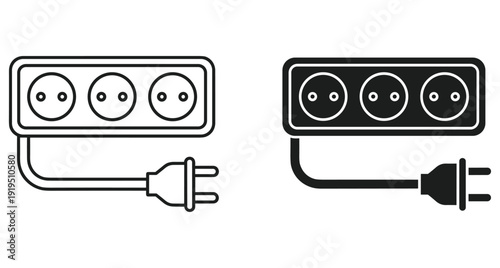 Vector illustration of a power strip extension cord with three outlets and plug