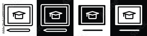 Mortarboard on Ipad lineal glyph icon style in white and black background