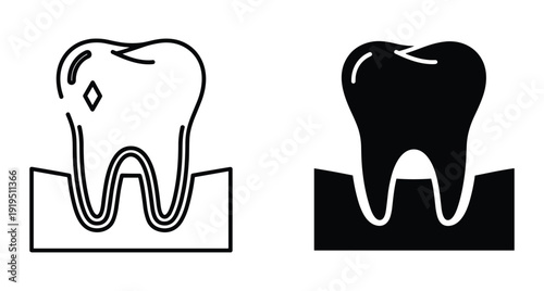 Dental health icons showing a tooth inside gums in outline and filled versions