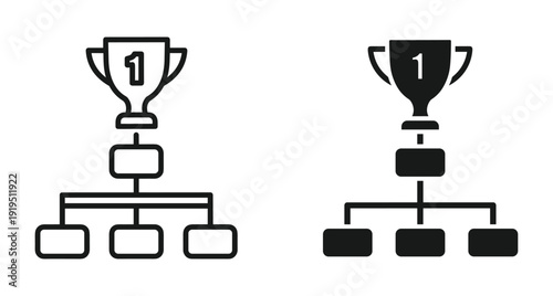 Achievement icon showing a first place trophy above a structured organizational flow chart