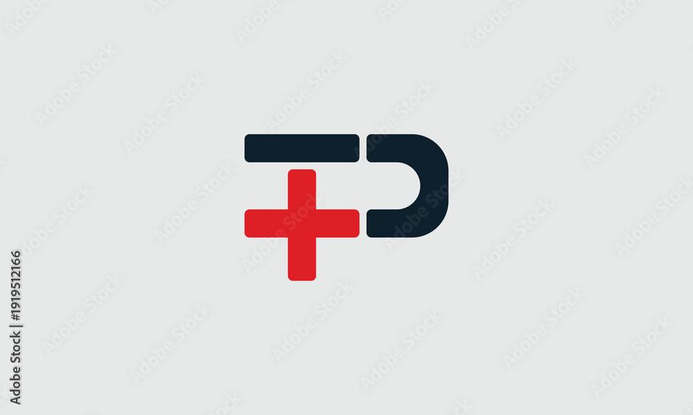 Obraz premium Abstract initialism logo design combining the letter t and p with a medical cross for healthcare branding