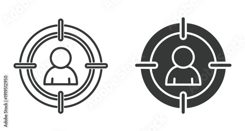 Vector illustration of target audience icons featuring a person silhouette inside crosshair symbol