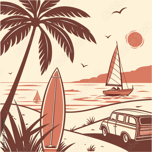 tropical beach with palm trees