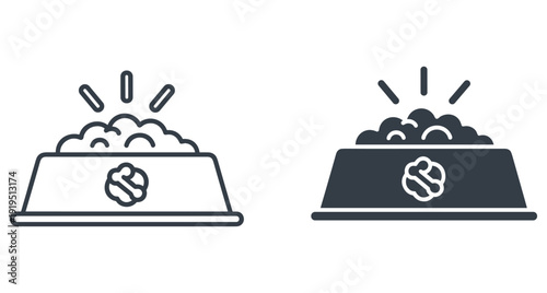 Vector illustration of a pet feeding bowl containing food with a bone emblem
