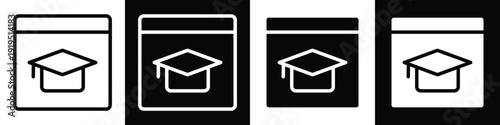 Mortarboard on website lineal glyph icon style in white and black background