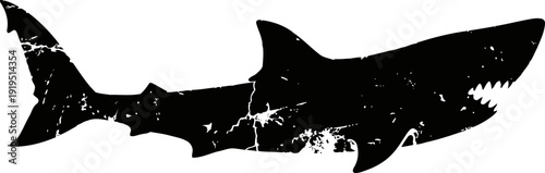 Grunge black shark silhouette with jagged teeth and distressed texture