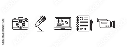 Collection of icons representing content creation tools and media production elements