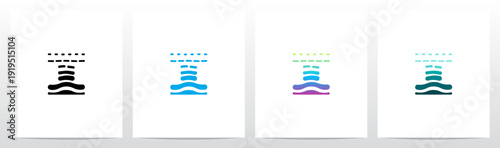 Waves Current Ripple Water Tidal Stream Curves Lines Letter Initial Logo Design I