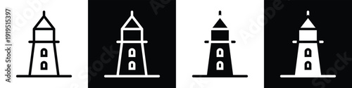 Light house lineal glyph icon style in white and black background