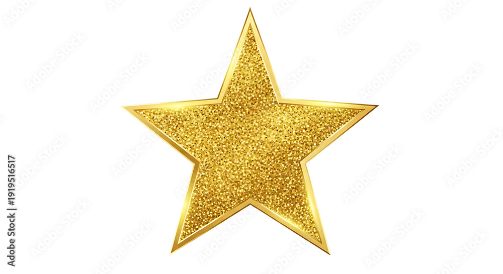 Fototapeta premium Golden star shape with glitter texture on transparent background, symbolizing excellence and achievement