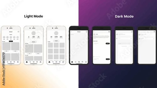 Smartphones display various screen modes side by side on a colorful background