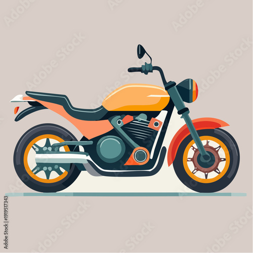 Vibrant flat illustration of a classic vintage style roadster motorcycle, a sleek symbol of freedom and adventure on the open road