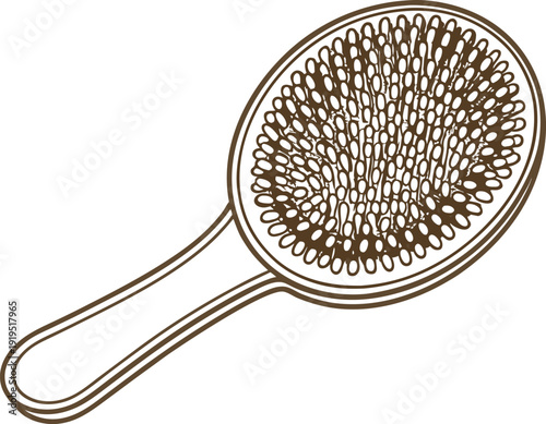 Simple hairbrush illustration with handle and bristles, personal grooming tool line drawing