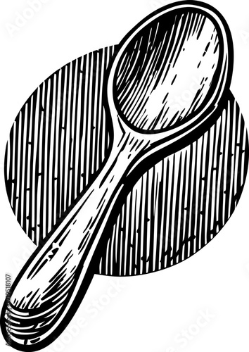 Wooden spoon illustration with textured shading in vintage engraving