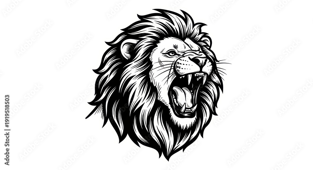 Fototapeta premium roaring lion animal sketch engraving generative ai fictional character vector illustration. Scratch board imitation.