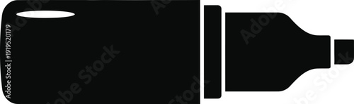 Minimalist highlighter pen vector illustration, black marker icon for office stationery branding and educational school supplies graphic design.