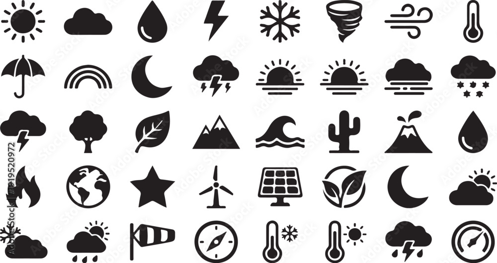 Ταπετσαρία Editable dual tone icon set of Weather climate and nature symbols Vector illustr