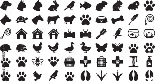 Editable dual tone icon set of Pets animals and veterinary care symbols Vector illustration