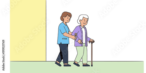 Healthcare Caregiver Assisting Elderly Person Silhouette