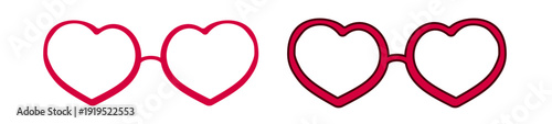 Heart-shaped glasses: red frames on white background.