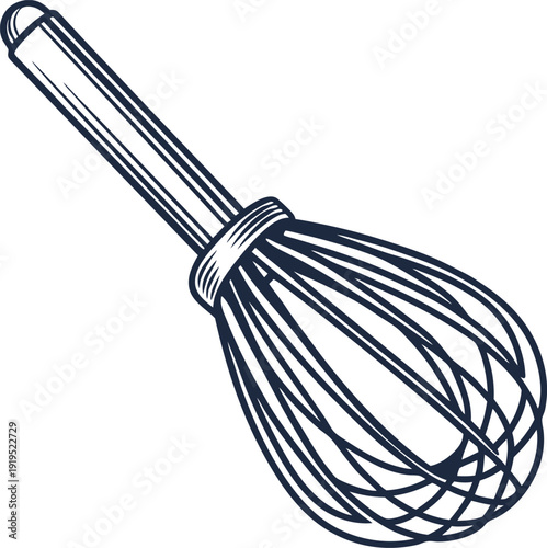 Kitchen whisk utensil illustration with wire loop handle for mixing and baking tasks