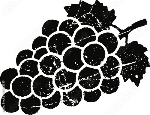 Grape cluster silhouette with leaf vintage distressed fruit illustration vineyard harvest design concept