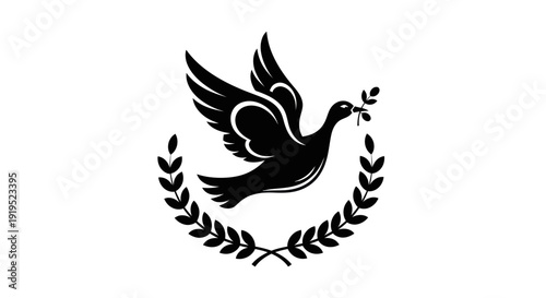 Flying dove with olive branch