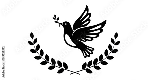 Flying dove with olive branch