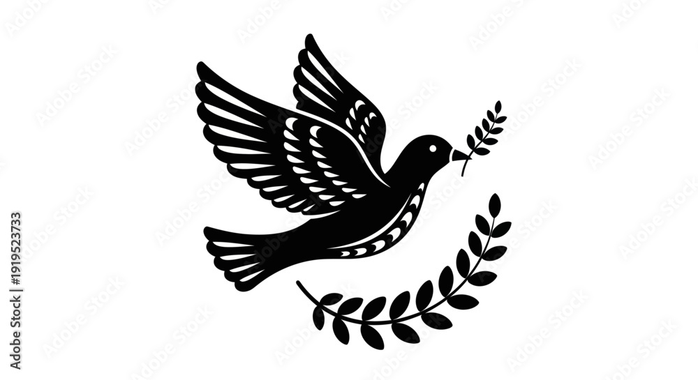 Obraz premium Flying dove with olive branch