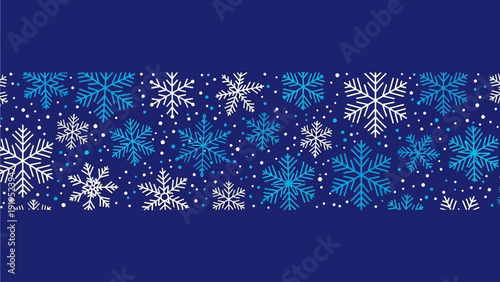 Illustration of snowflakes in various shades of blue and white on a blue background, file reference image (397).ai
