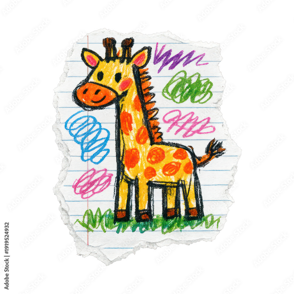 Obraz premium PNG Colorful childlike giraffe drawing