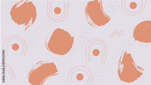 Abstract Organic Shapes and Brush Strokes in Warm Coral and Pastel Lilac Color Palette