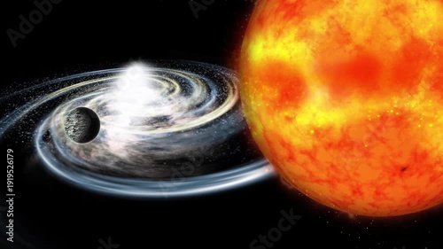 A huge planet slowly flies past against the backdrop of the galaxy. This video is suitable for projects related to space and science.
