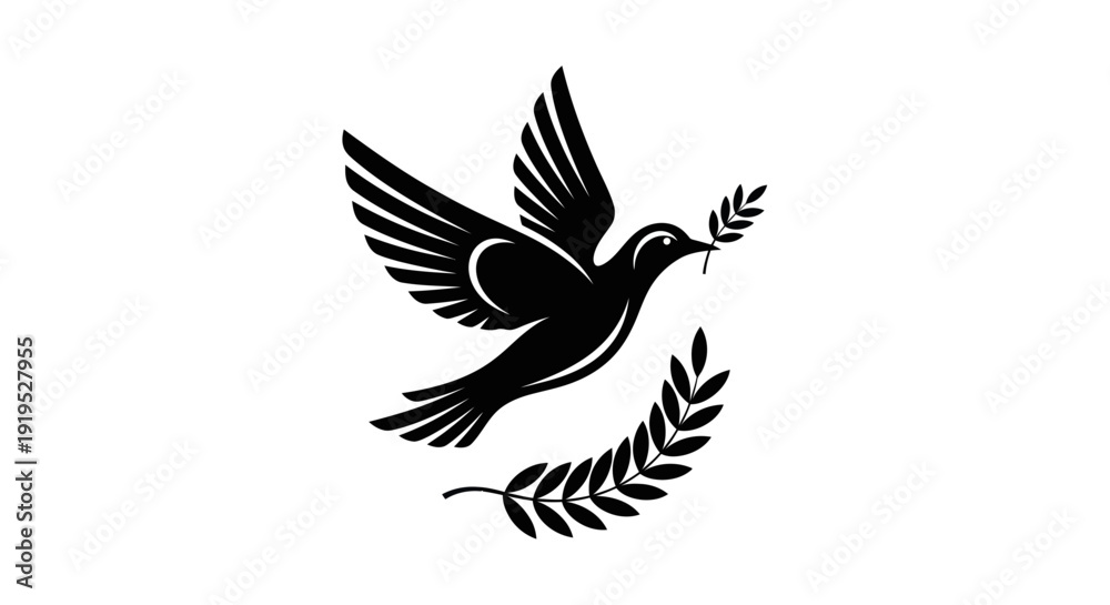 Obraz premium Flying dove with olive branch icon