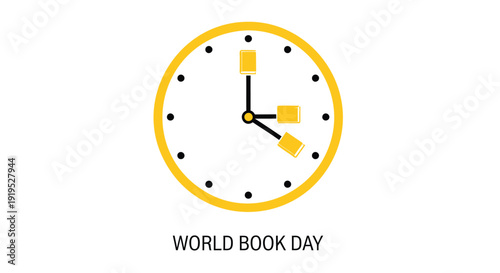 World Book Day vector icon with clock and text, isolated on transparent background