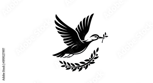 Flying dove with olive branch icon