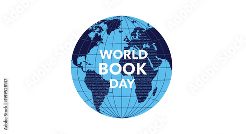 World Book Day vector illustration, globe with text, literacy celebration symbol.